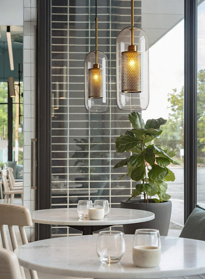 Adonia Glass Pendant Lamp - Retro Design with Honeycomb Brass Shade for Elegant Lighting 9