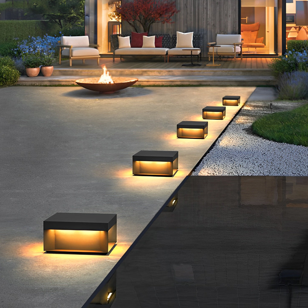 Square Solar Deck Lights - Modern Black LED Outdoor Lighting with Dual Power Options 4