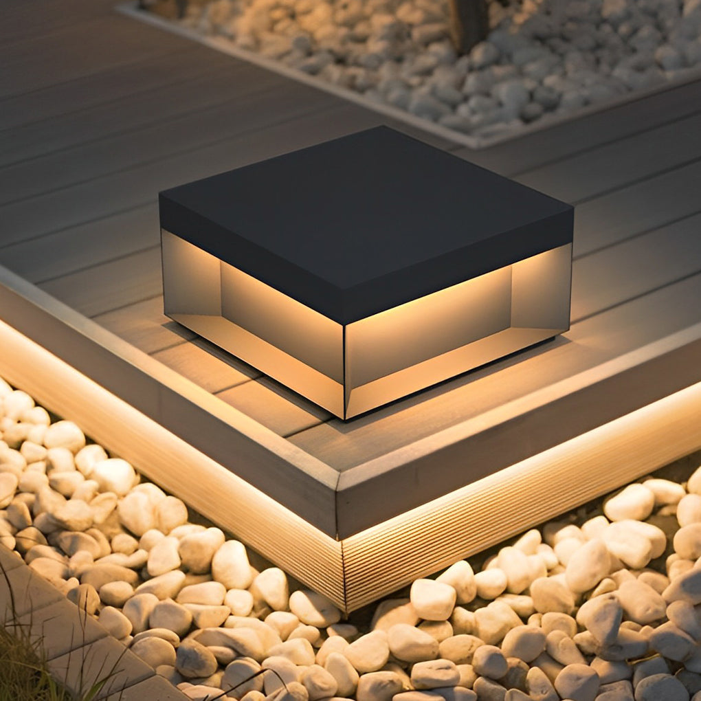 Square Solar Deck Lights - Modern Black LED Outdoor Lighting with Dual Power Options 3
