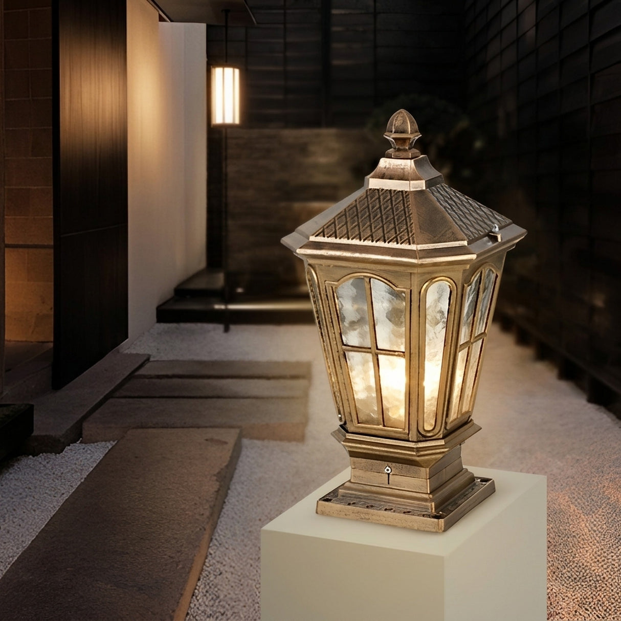 Elegant Stone Pillar Light Fixture - Retro Pavilion-Style LED Lighting for Outdoor Spaces 8