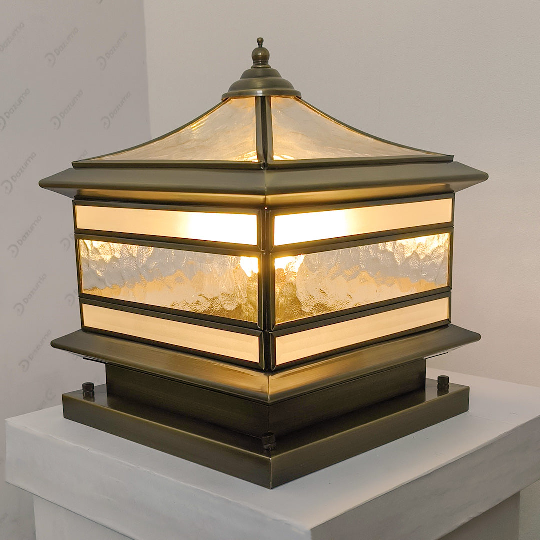 Retro Copper Stone Pillar Solar Light - Waterproof Outdoor Fixture with Dual Power Options 9