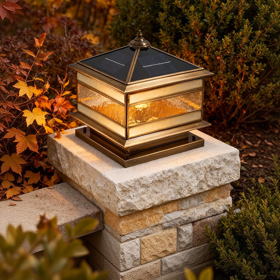 Solar Lights Outdoor | Premium Brass Pillar Light with Gentle Illumination - Durable Landscape Lighting for Timeless Outdoor Aesthetics 5