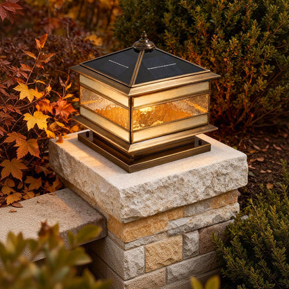 Retro Copper Stone Pillar Solar Light - Waterproof Outdoor Fixture with Dual Power Options 5