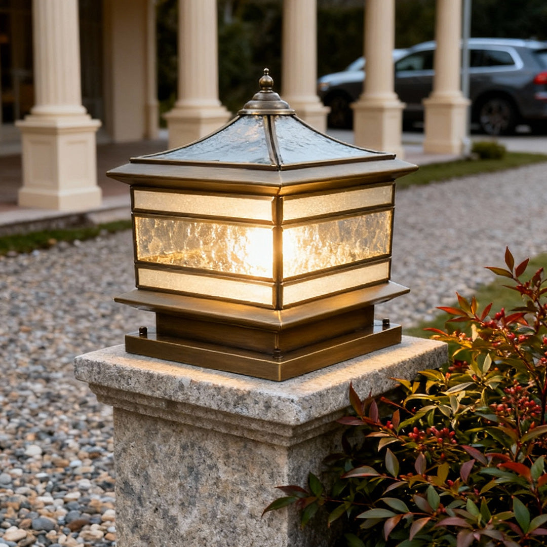 Retro Copper Stone Pillar Solar Light - Waterproof Outdoor Fixture with Dual Power Options 3