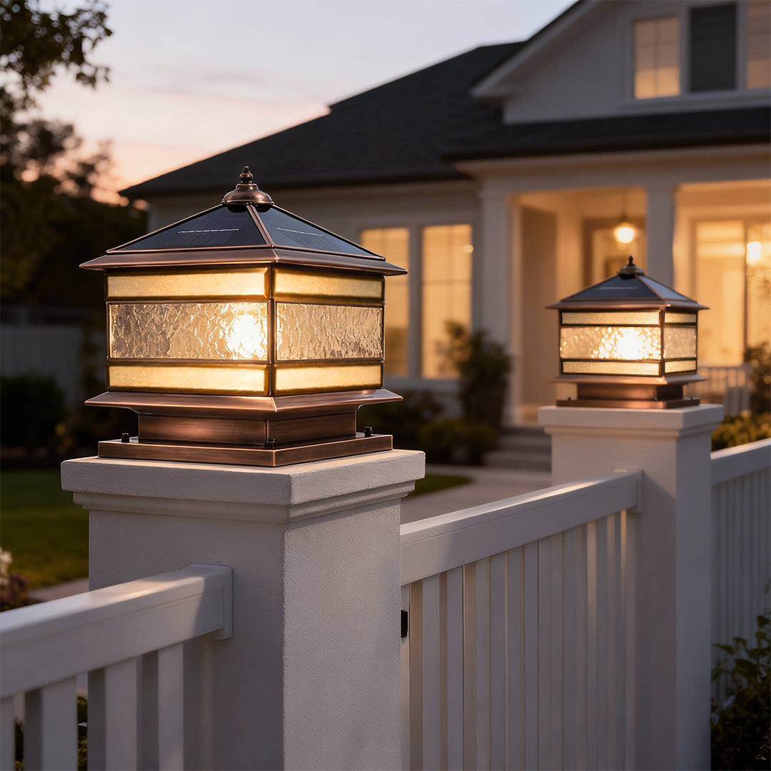 Solar Lights Outdoor | Premium Brass Pillar Light with Gentle Illumination - Durable Landscape Lighting for Timeless Outdoor Aesthetics 1