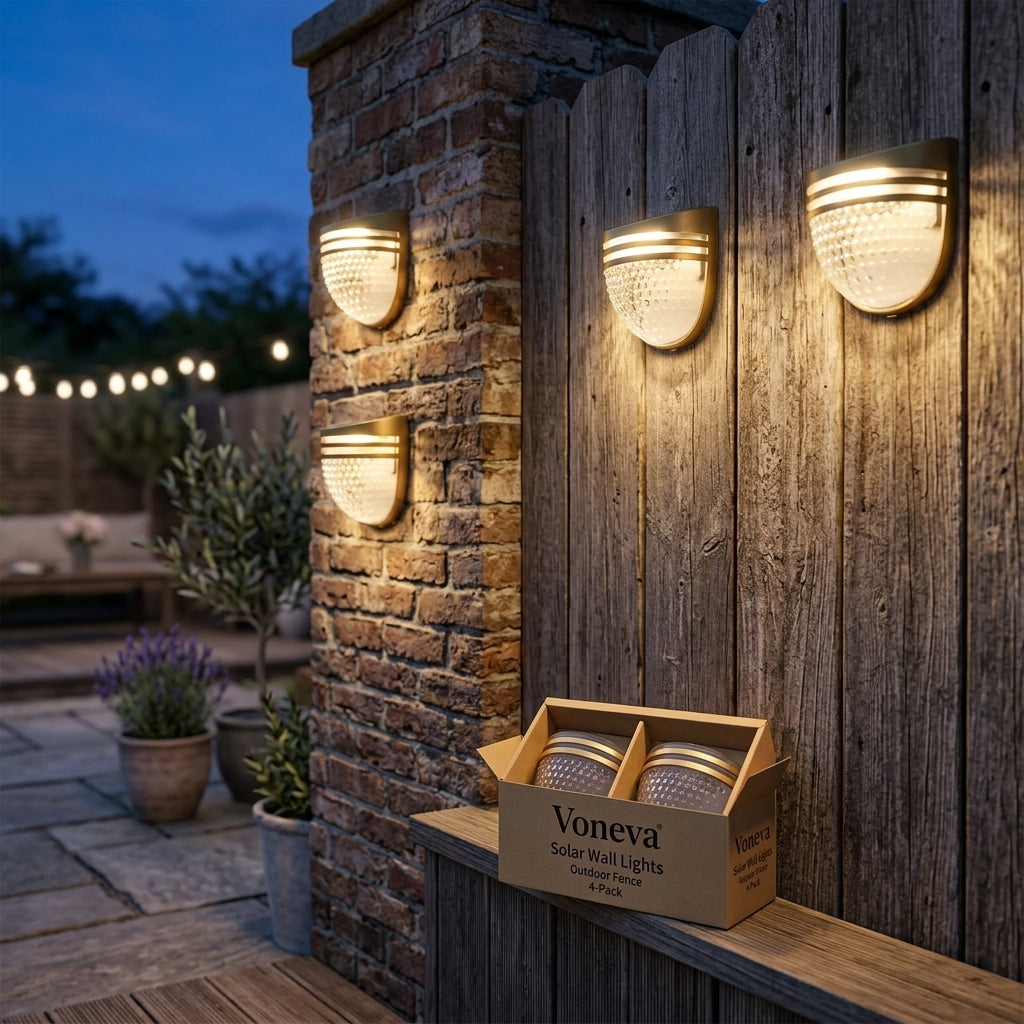 Voneva Solar Wall Lights Outdoor Fence 4-Pack lifestyle 1
