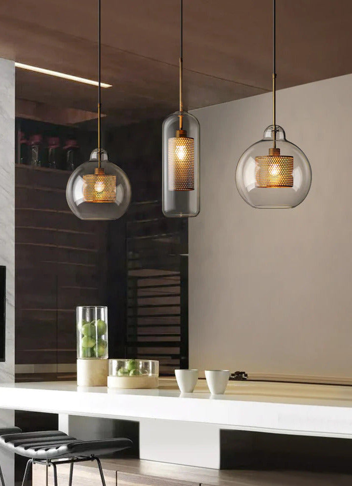Adonia Glass Pendant Lamp - Retro Design with Honeycomb Brass Shade for Elegant Lighting 10