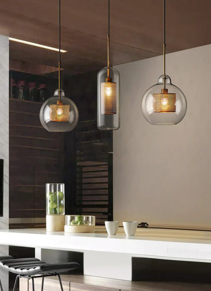 Adonia Glass Pendant Lamp - Retro Design with Honeycomb Brass Shade for Elegant Lighting 10