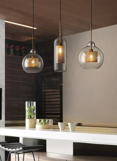 Adonia Glass Pendant Lamp - Retro Design with Honeycomb Brass Shade for Elegant Lighting 10